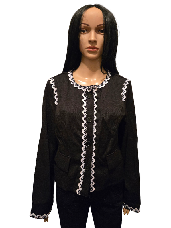 Veste noire chic bordures blanches – gilet élégant style rétro femme