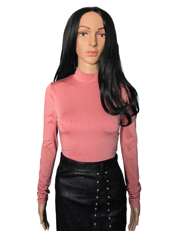 Top rose manches longues dos lacé