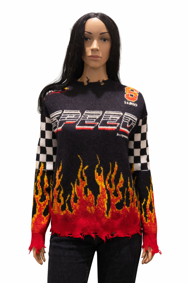 Pull racing SPEED à motif flammes