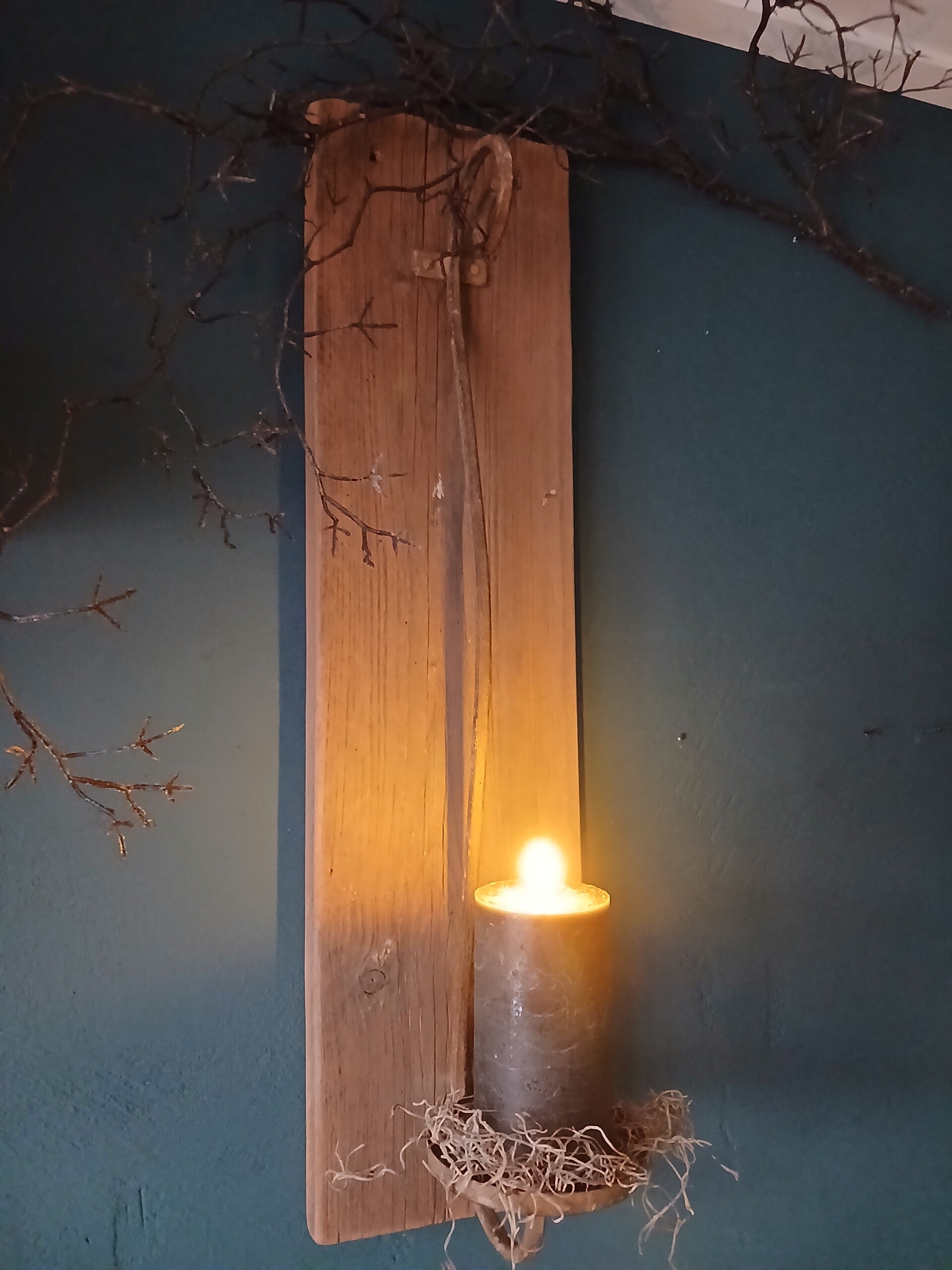 Houten Wandkandelaar met Smeedwerk