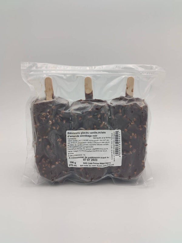 Bâtonnets glacés vanille enrobage chocolat noir