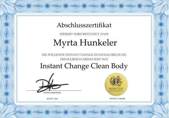 Diplom Myrta Hunkeler - Instant Change Clean Body Professional