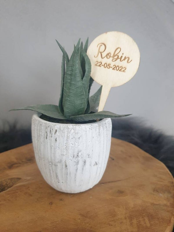 Houten plantenprikker met naam gepersonaliseerd