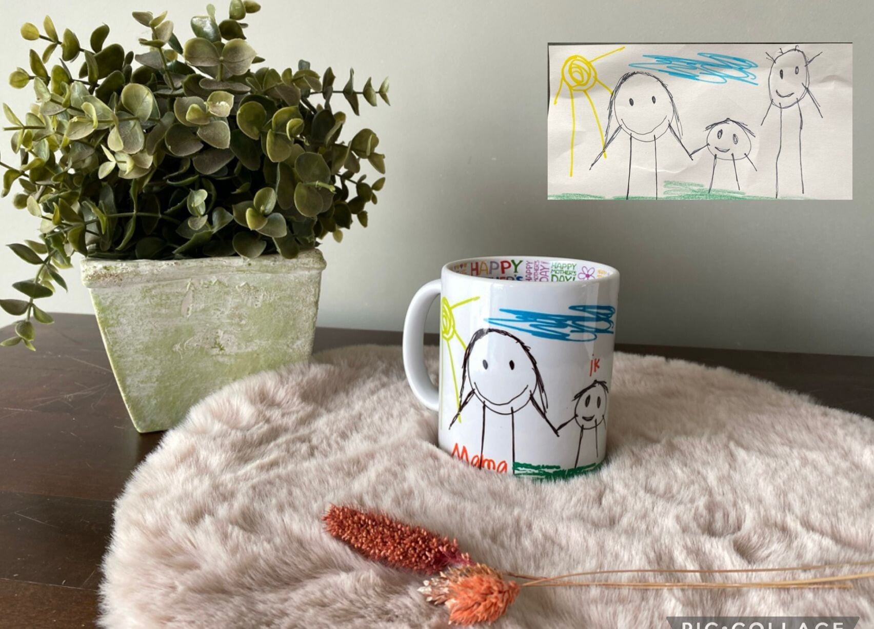 Mok Moederdag met tekening foto kind