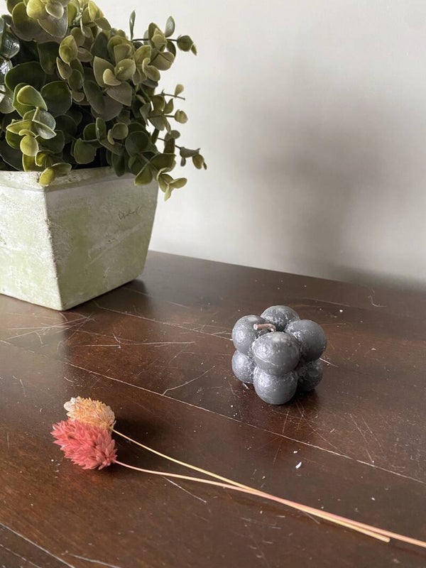 Bubble kaars 2x2x2 donker grijs