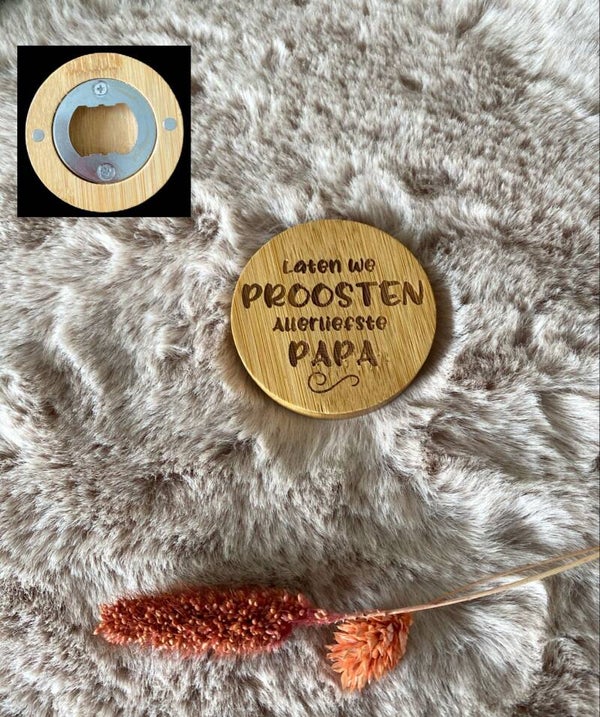 Houten flesopener met naam tekst