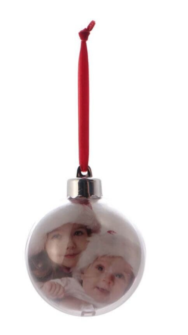 kerstbal met naam en foto doorzichtig