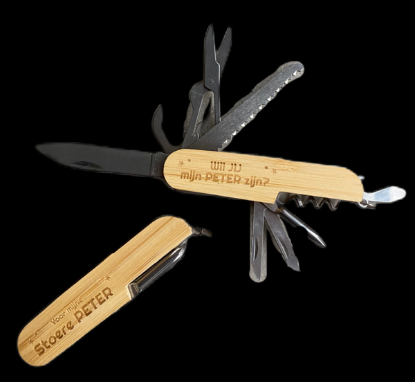 Zakmes met tekst hout