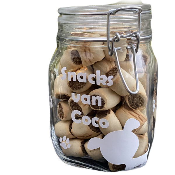 Snackpot voor hond of kat met naam (Gevuld)