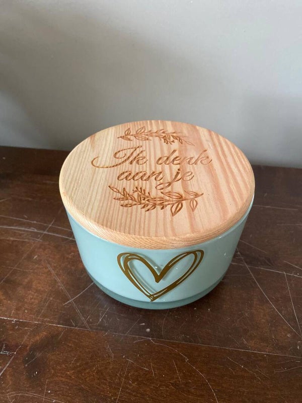Kaars met houten Ik denk aan je