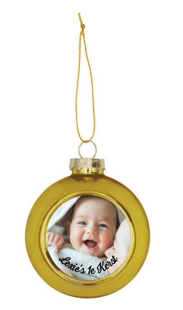 Mijn 1e kerstbal met naam en foto Goud