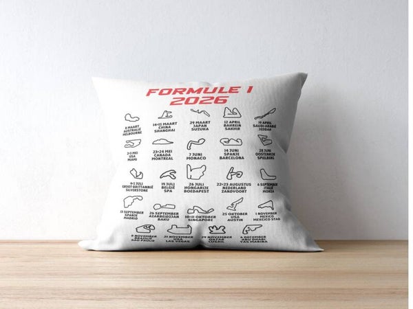 Kussensloop Formule 1 Kalender 2026 - Racefan in Stijl