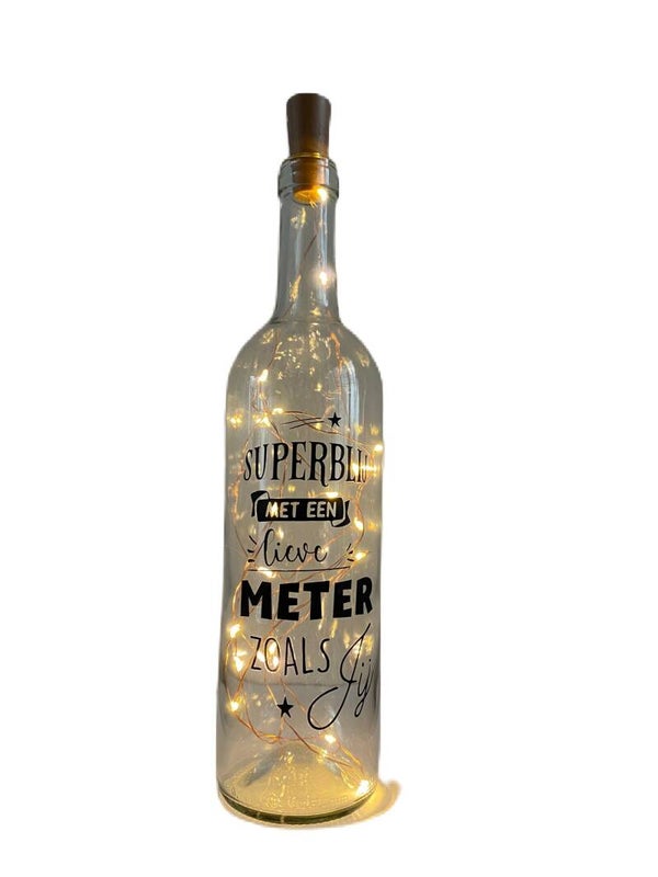 Lichtfles met tekst: Superblij met een lieve Meter als jij!