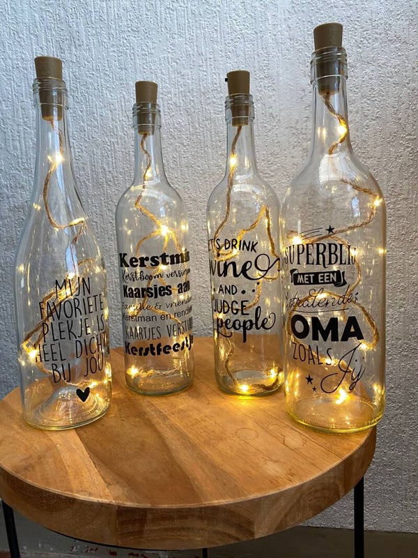 Lichtfles met lichtjes en tekst naar wens