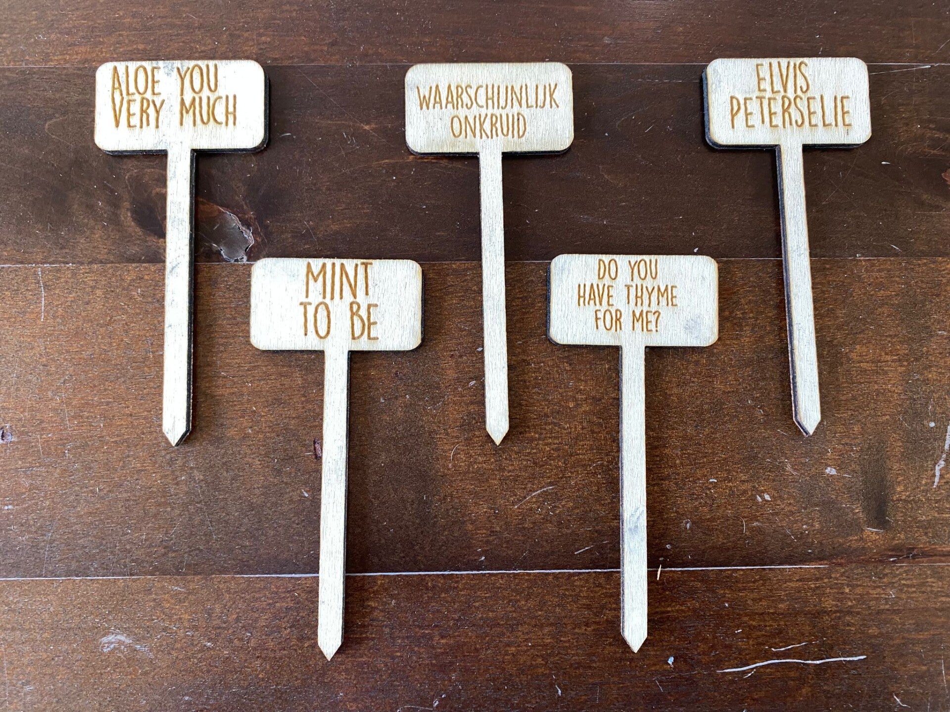 Houten Plantenprikker met grappig opdruk