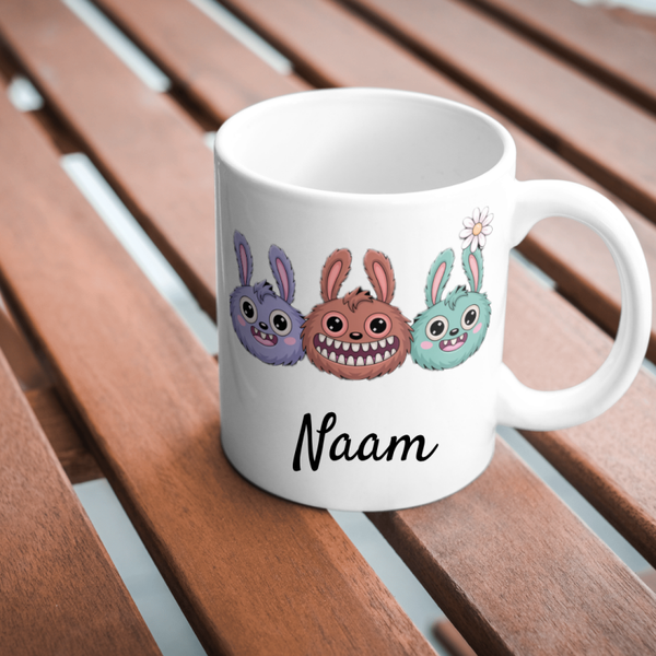 Gepersonaliseerde Lababu Mok - Witte Koffiemok 325ml met Naam