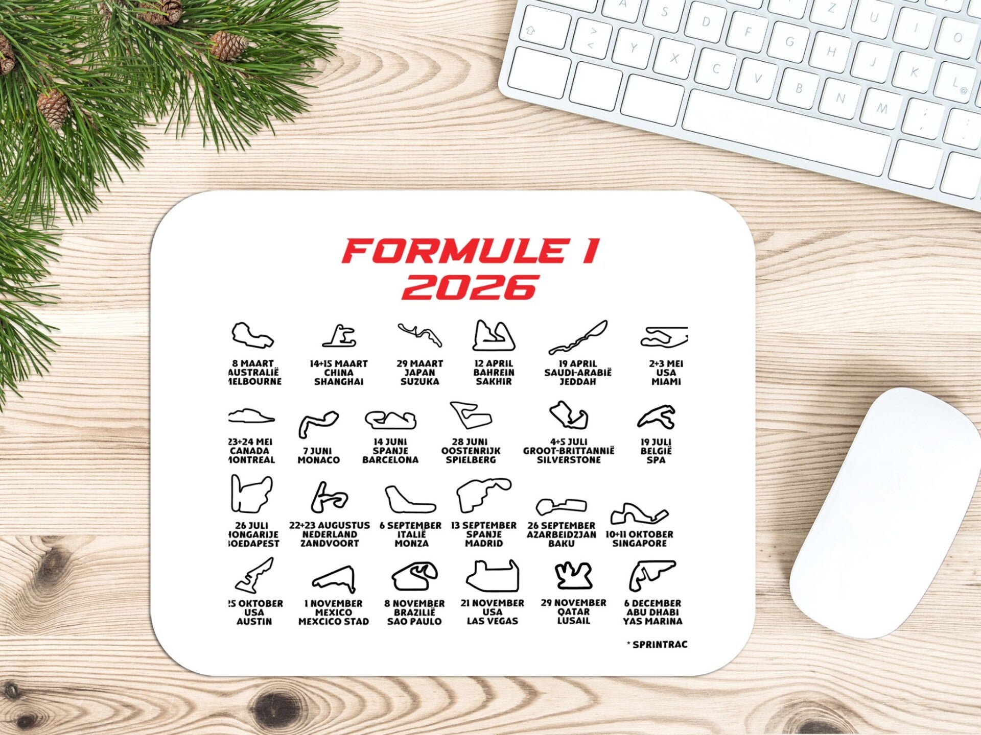 Muismat Formule 1 Kalender 2026 - F1 Seizoenskalender Antislip Computermatje