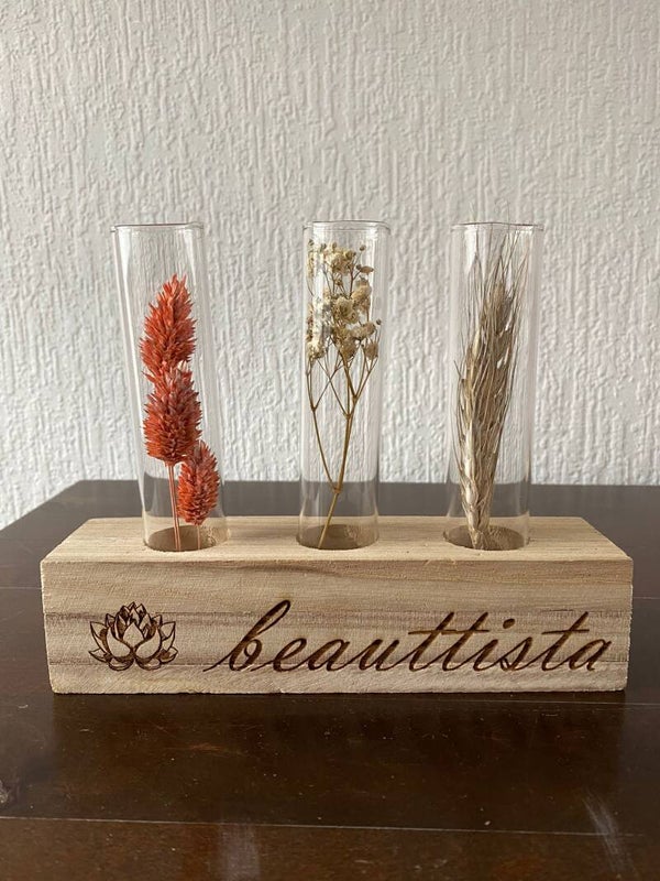 Blok met 3 buisjes met droogbloemen: Bedrijfsnaam of Bedrijfslogo