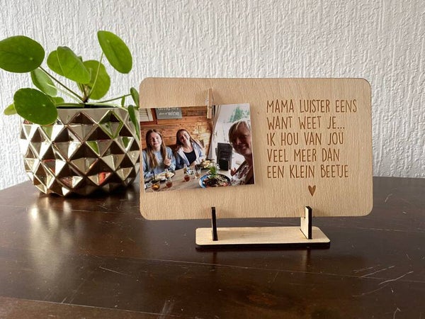 Houtenbordje met foto klem Mama