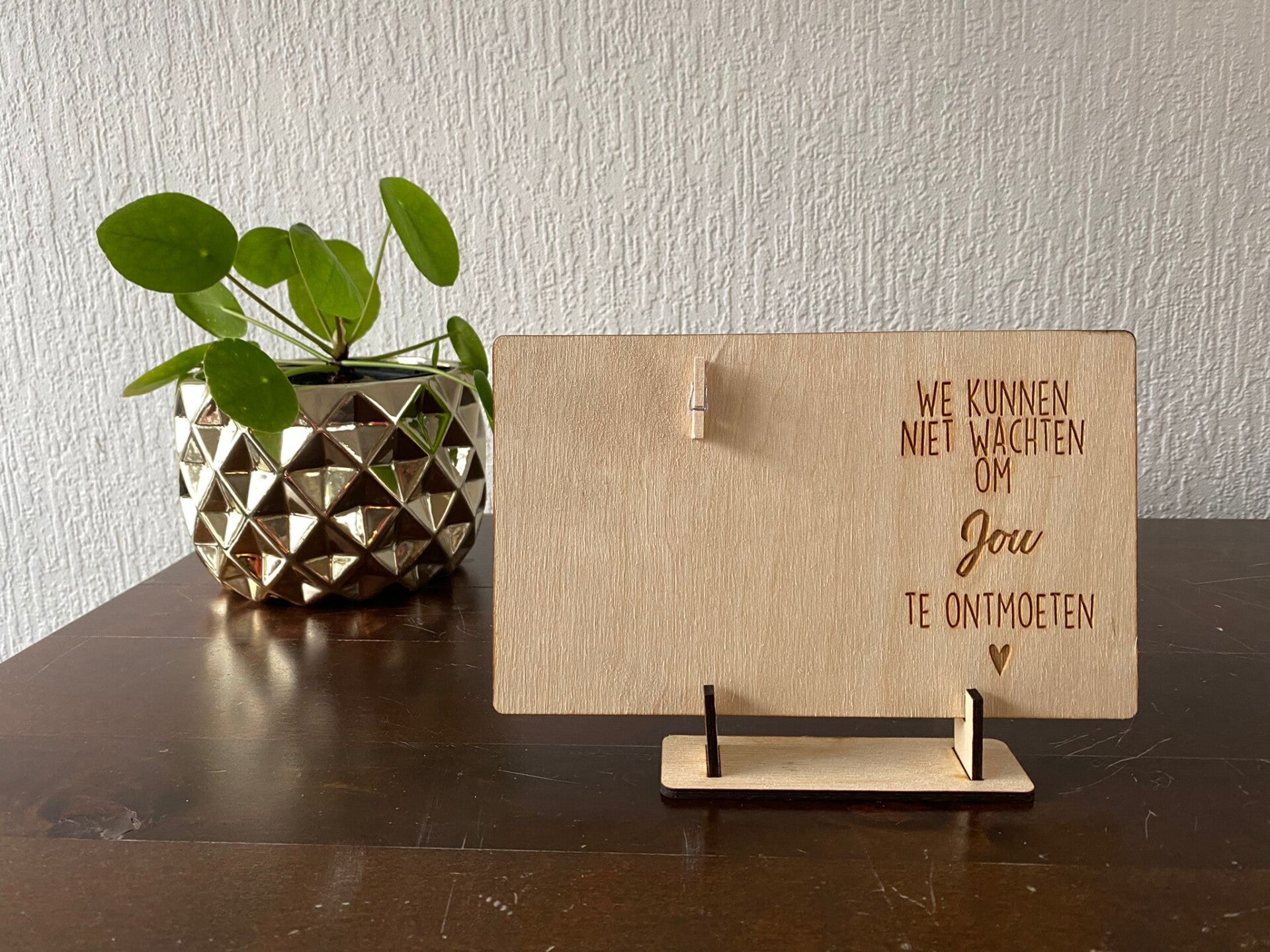 Houtenbordje met foto klem Verwelkoming