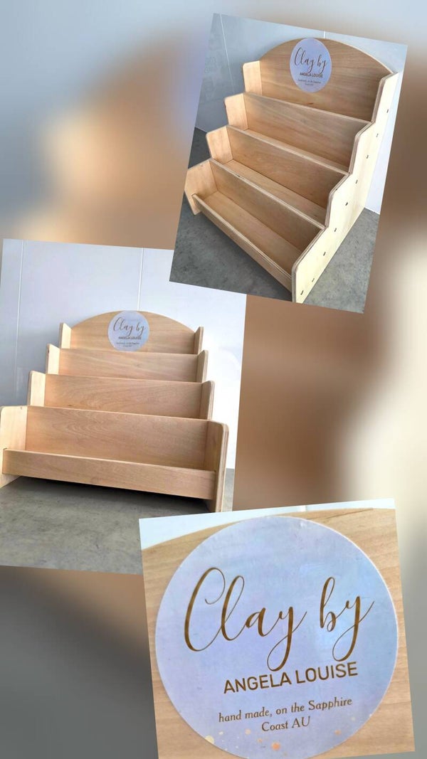Wood shelf display for Earrings and bookmarks- with logo