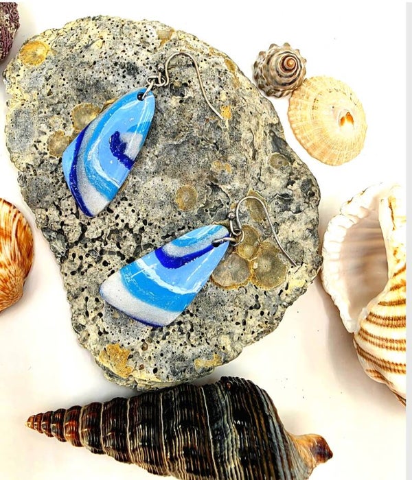 Ocean Blue Marbled Drop Earrings