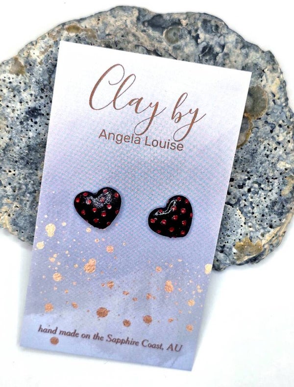 Hart studs- red on black spotted