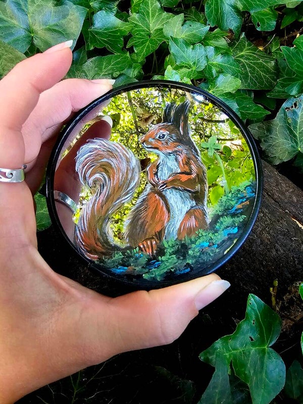 Mirror mini painting  "Red squirell"