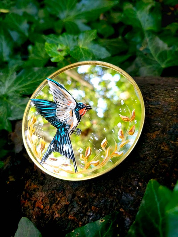 Mirror mini painting  "Swallow"