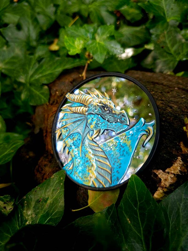 Mirror mini painting  "Blue Dragon"