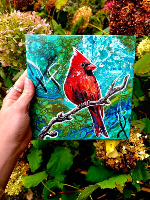 Original "Abstract red cardinal" acrylic painting