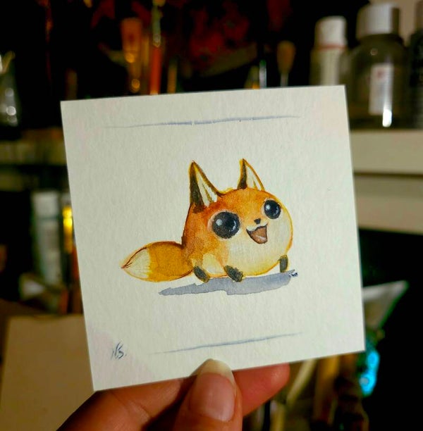 Original miniature watercolor "mini fox"
