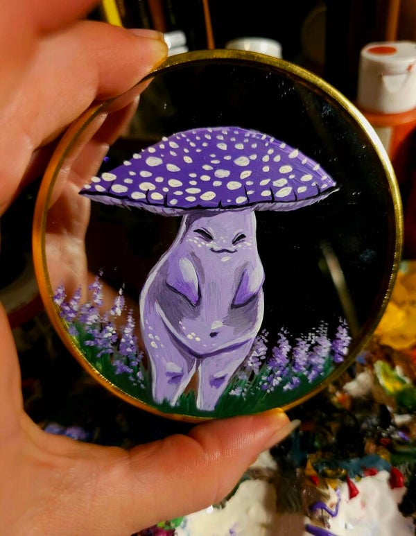 Mirror mini painting  "happy Schroomling"