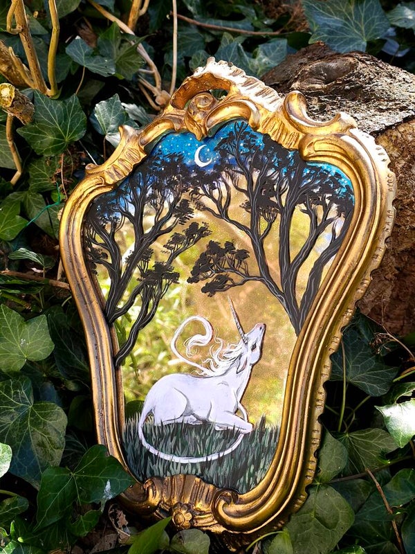 Mirror painting  "Midnight unicorn"