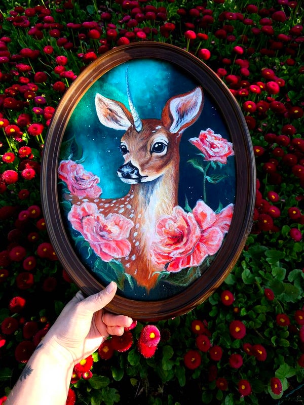 Original "Deer unicorn" acrylic painting