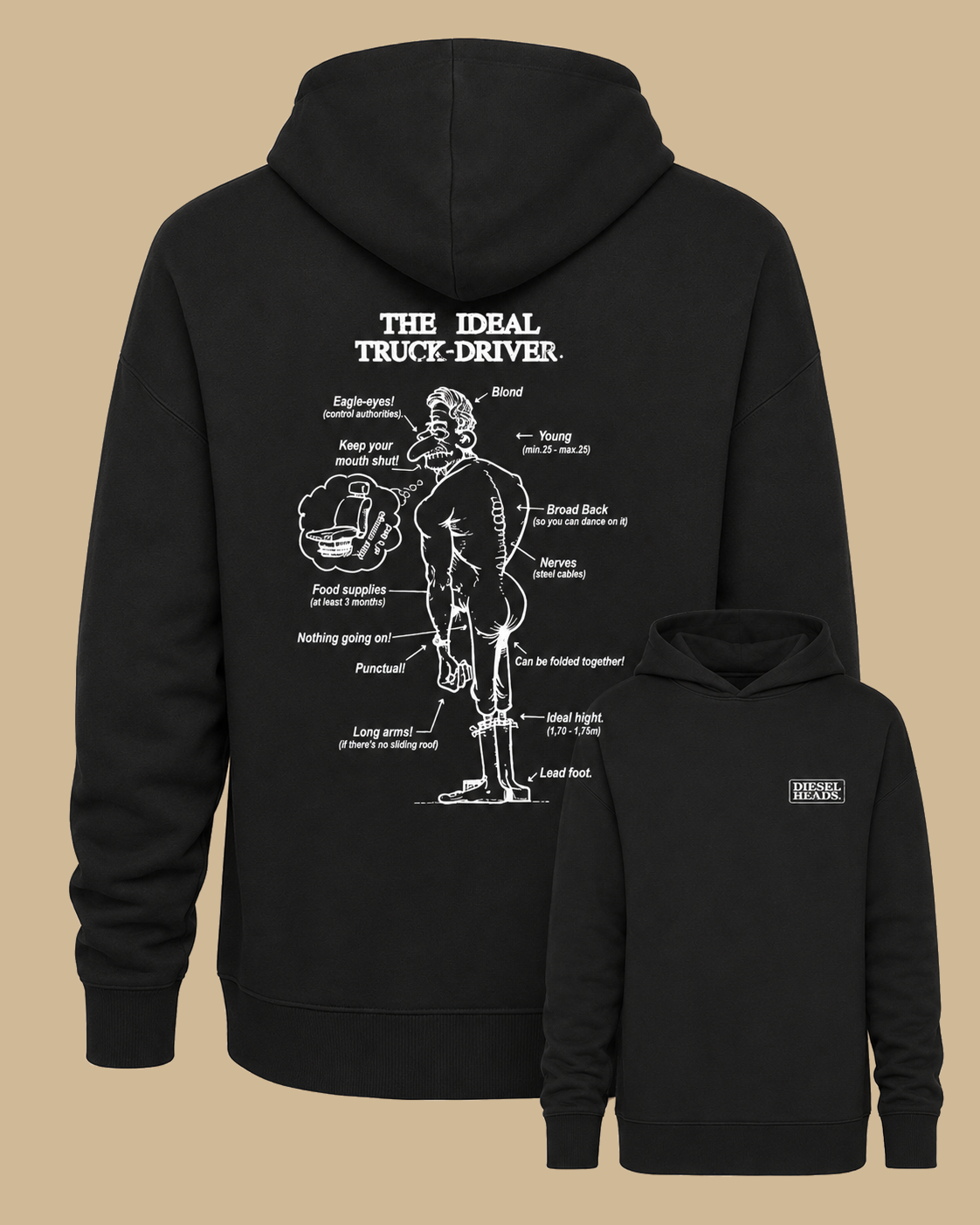 DIESELHEADS HOODIE | THE IDEAL TRUCK DRIVER | BLACK