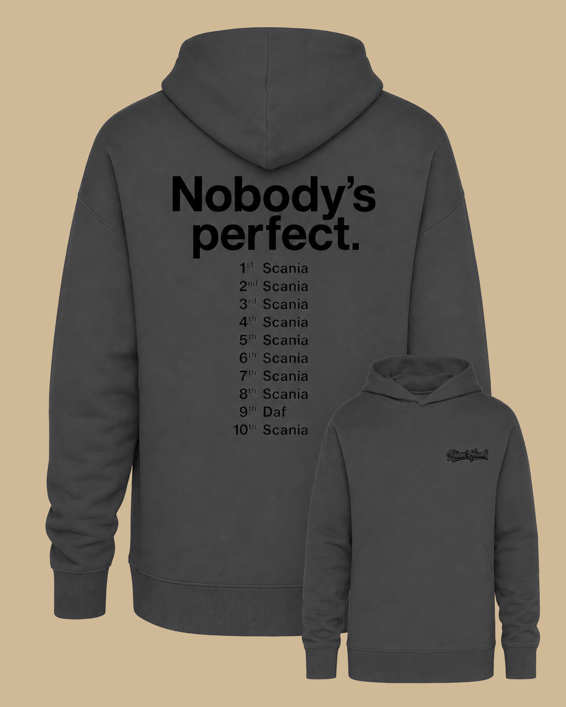 DIESELHEADS HOODIE | NOBODY'S PERFECT SCANIA DAF | ANTRACIET