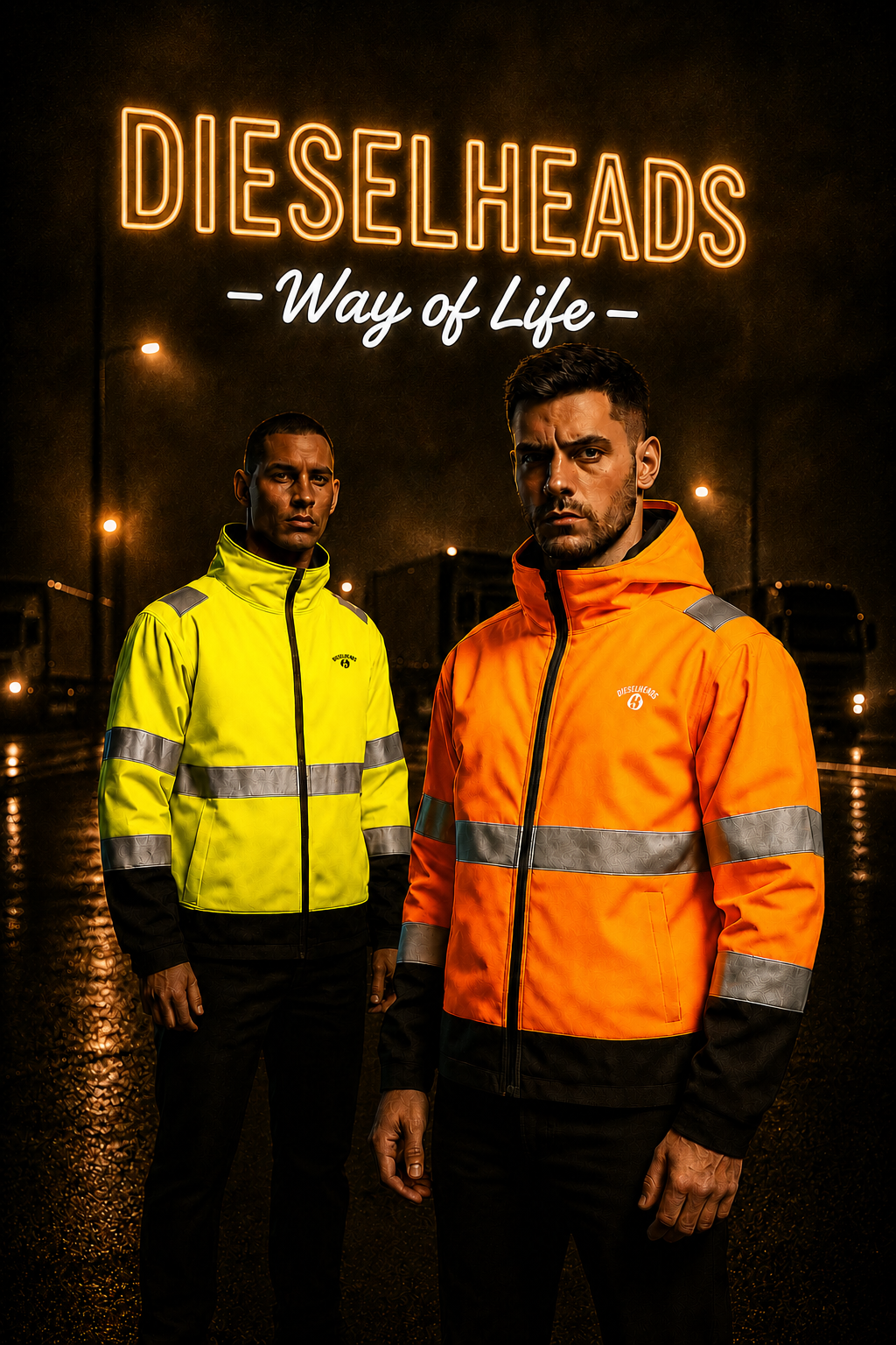DIESELHEADS Worker Softshell Yellow NO RIDE NO LIFE high visibility trucker jas met reflecterende details voor chauffeurs en truckliefhebbers