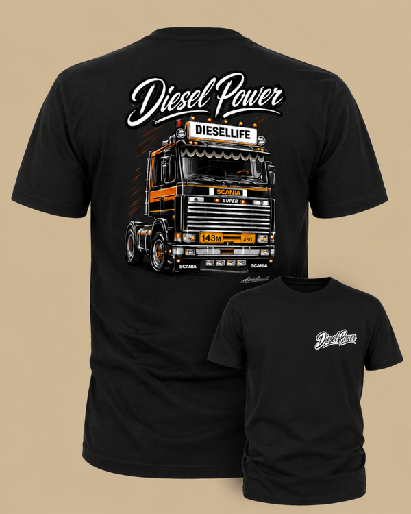 DIESELEHEADS T-SHIRT | DIESELPOWER SCANIA 143M | ZWART