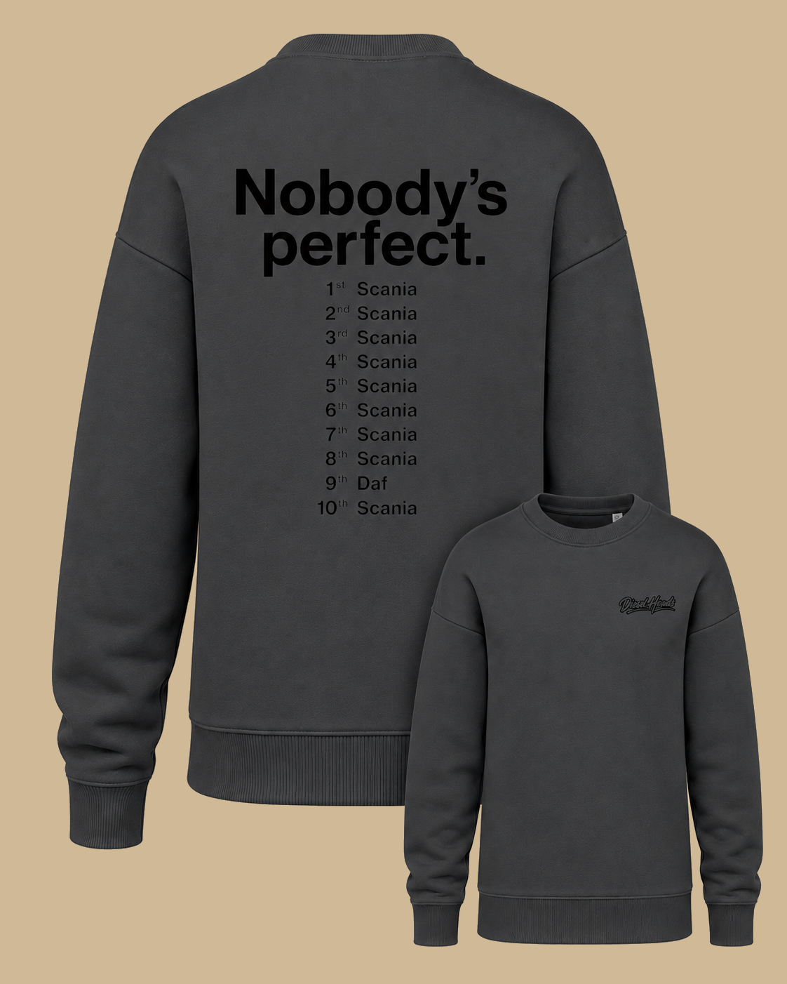 DIESELHEADS SWEATER | NOBODY'S PERFECT SCANIA DAF | ANTRACIET