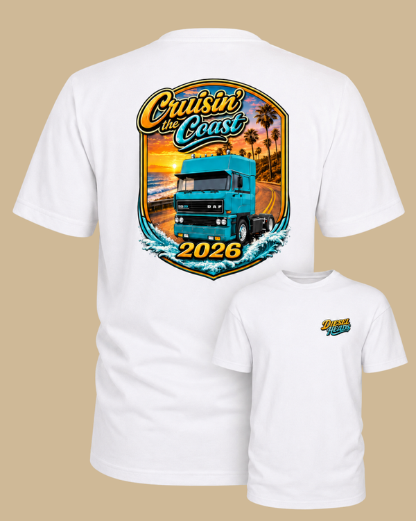 DIESELHEADS T-SHIRT | CRUISIN THE COAST | DAF 3600 | WIT
