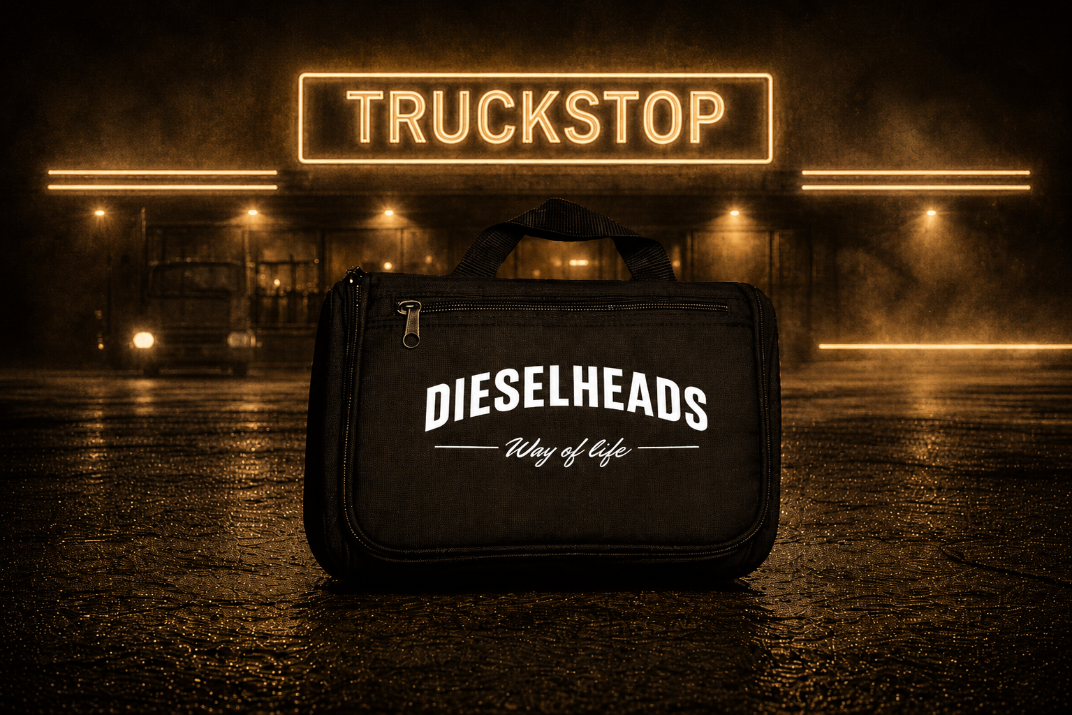 DIESELHEADS Toilettas Way of Life zwarte toilettas voor chauffeurs en truckliefhebbers met trucker lifestyle design