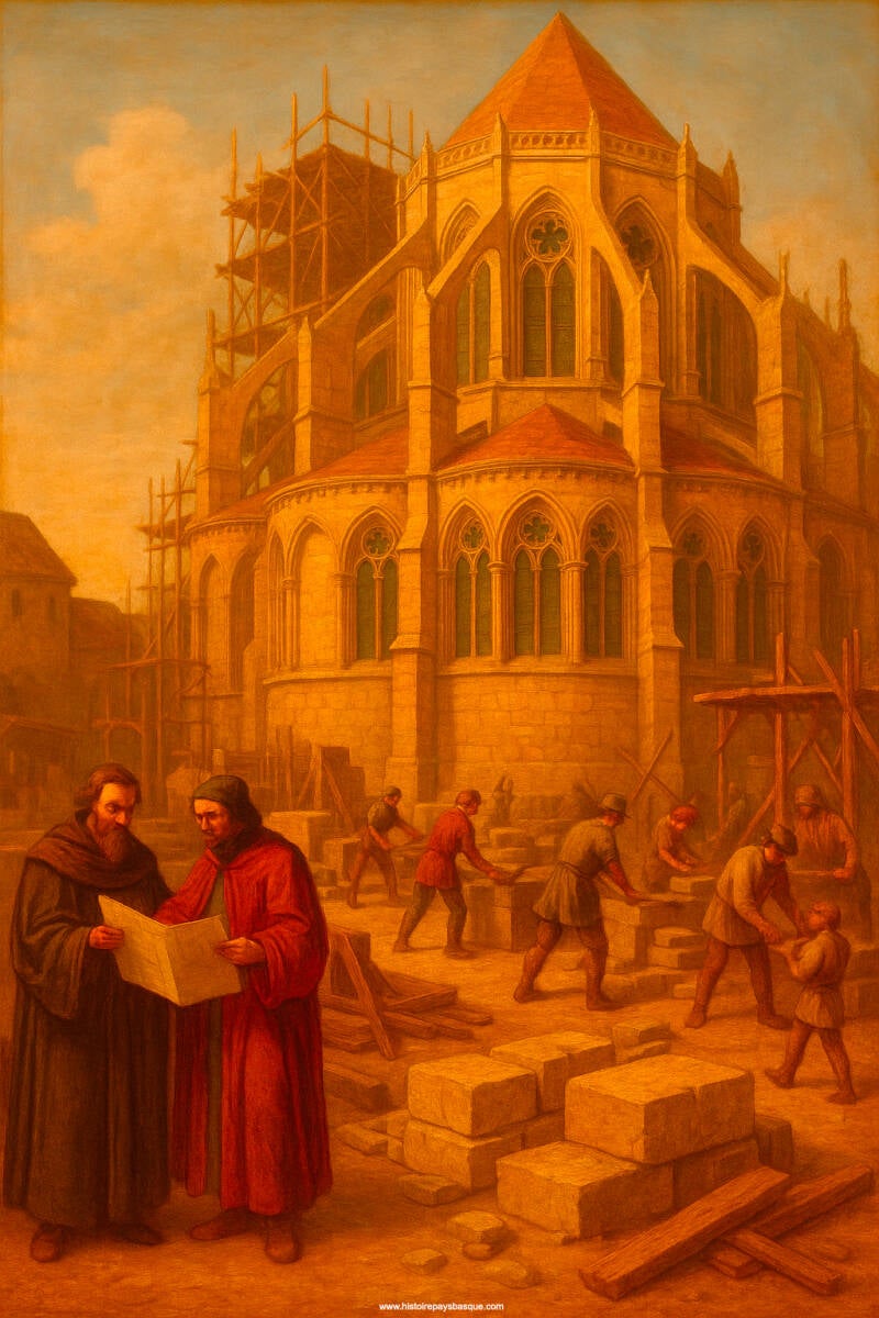 La reconstruction débute dans la première moitié du XIIIᵉ siècle et adopte le style gothique rayonnant,