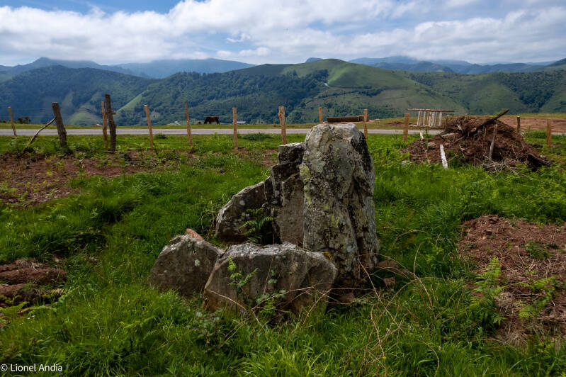 Le dolmen d'Armiague sur le bord de la route reliant Mendive à Ahusquy