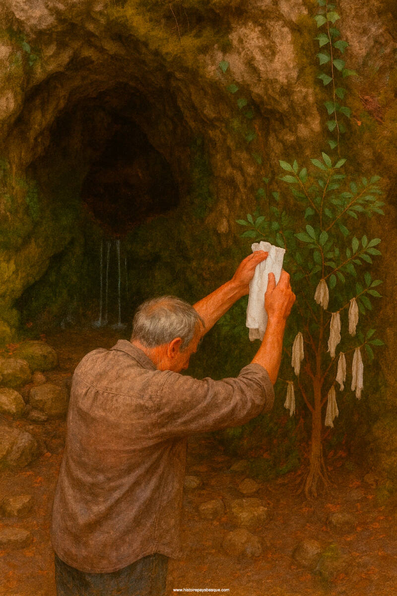 L’un des rites basques les plus singuliers se trouve en Basse-Navarre sur la commune de Bidarray, une grotte sacrée. On s’y rend pour soigner