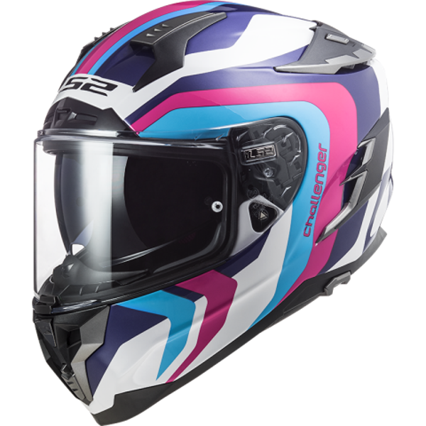 Dichte Helm LS2 FF327 CHALLENGER GALACTIC G.WIT BLAUW ROZE