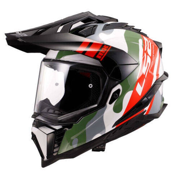 Enduro Helm LS2 MX701 Explorer GL. Wit Rood Camouflage