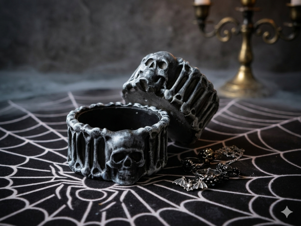 💀 „Die kleine Beinkammer“ – Totenkopf-Schmuckdose aus Gips