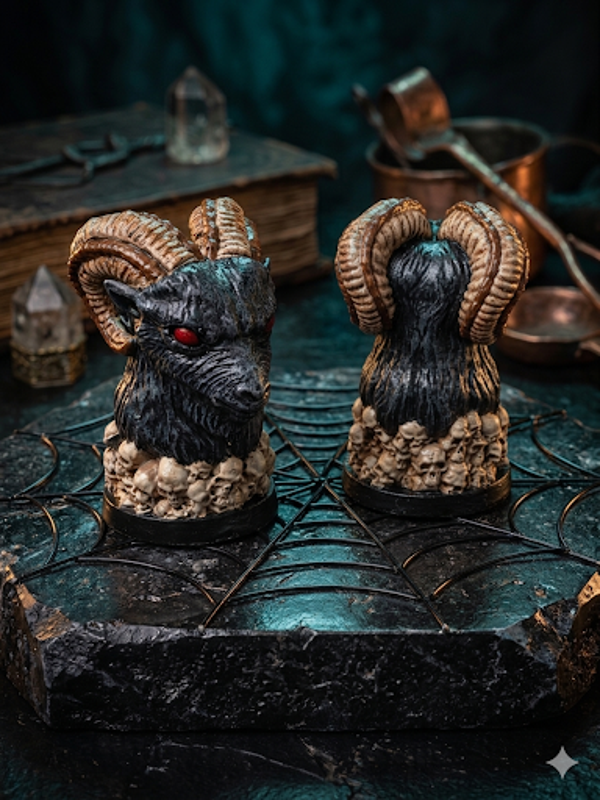 🐐Baphomets Vermächtnis – Gehörnte Mini-Büste mit Totenkopf-Basis