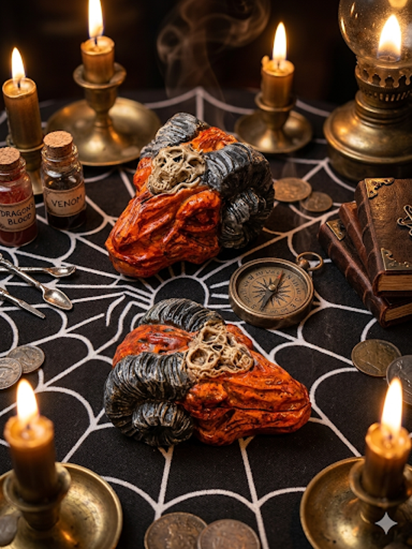 🖤 Ritual of the Ram – Mystischer Widderschädel aus Gips